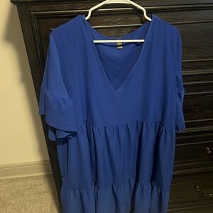 SHEIN Blue V-Neck Ruffle Sleeve Women's Dress